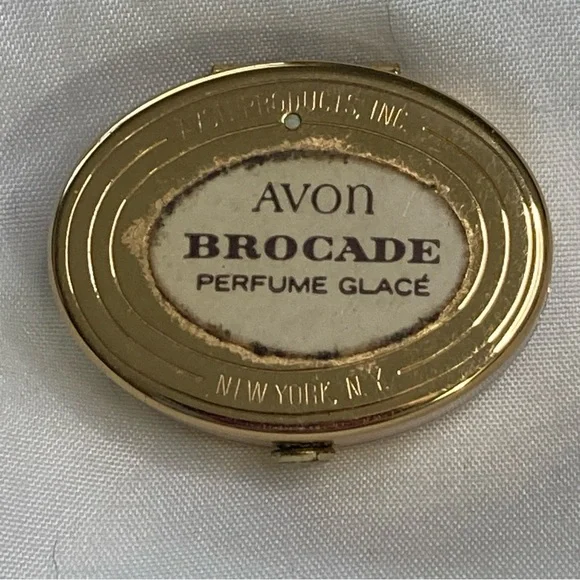 Vintage Avon Brocade Perfume Glacé Gold Tone Case Pill Box Trinkets - Picture 9 of 10